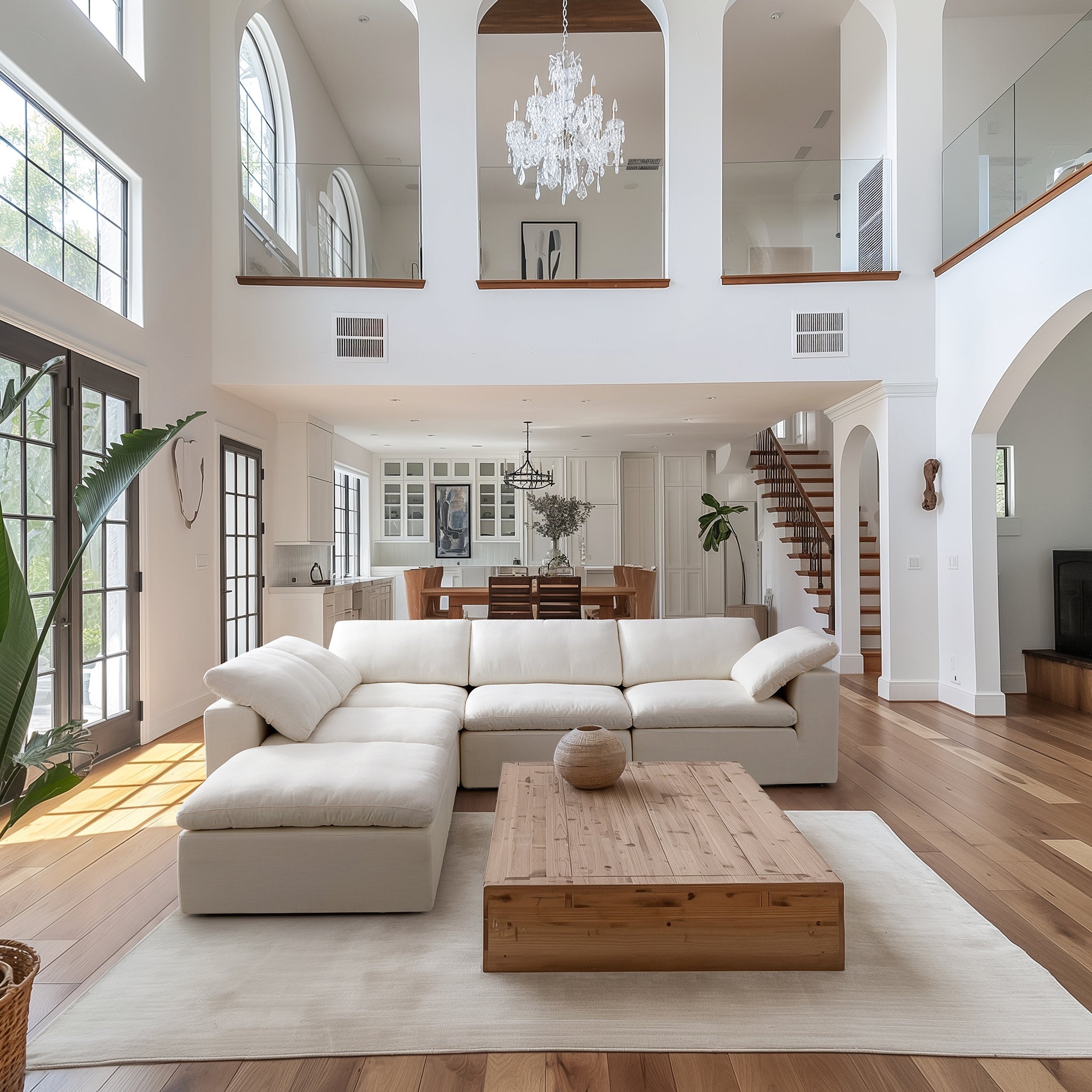 Canapé sectionnel et pouf Tender Wabi-Sabi blanc en forme de L