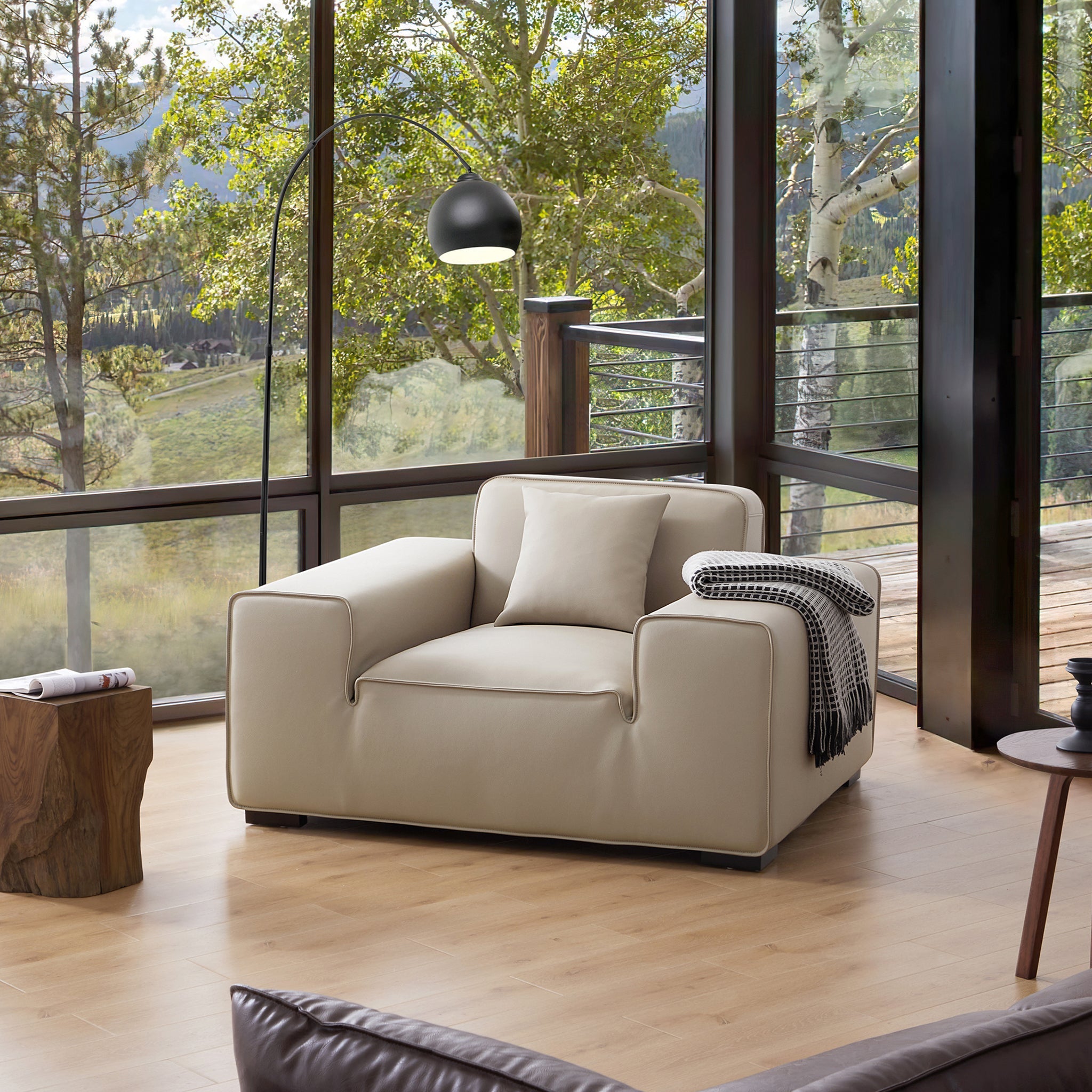 Fauteuil modulaire en cuir beige Domus