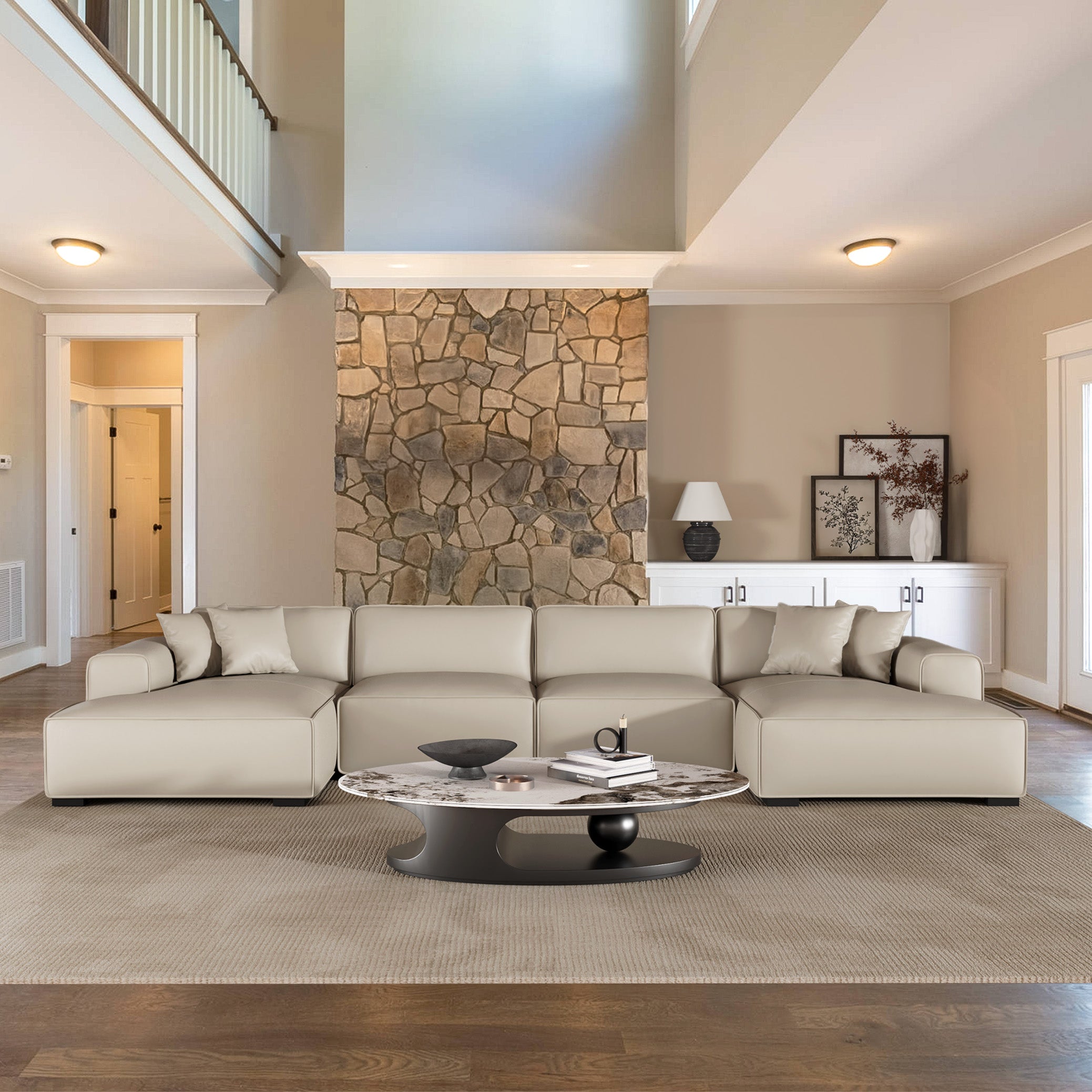 Canapé d'angle modulaire en cuir gris foncé Domus