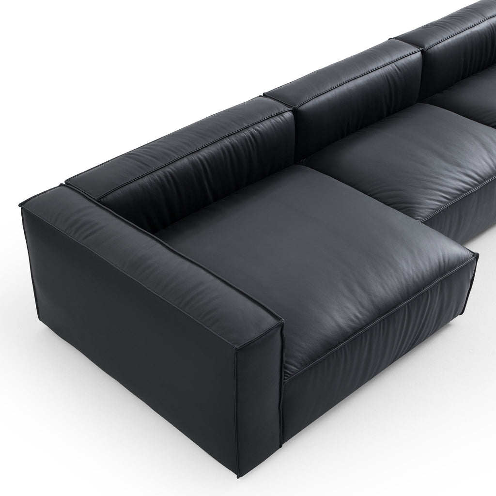 Canapé sectionnel et ottoman minimaliste de luxe en cuir noir