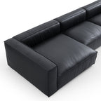 Canapé sectionnel et ottoman minimaliste de luxe en cuir noir
