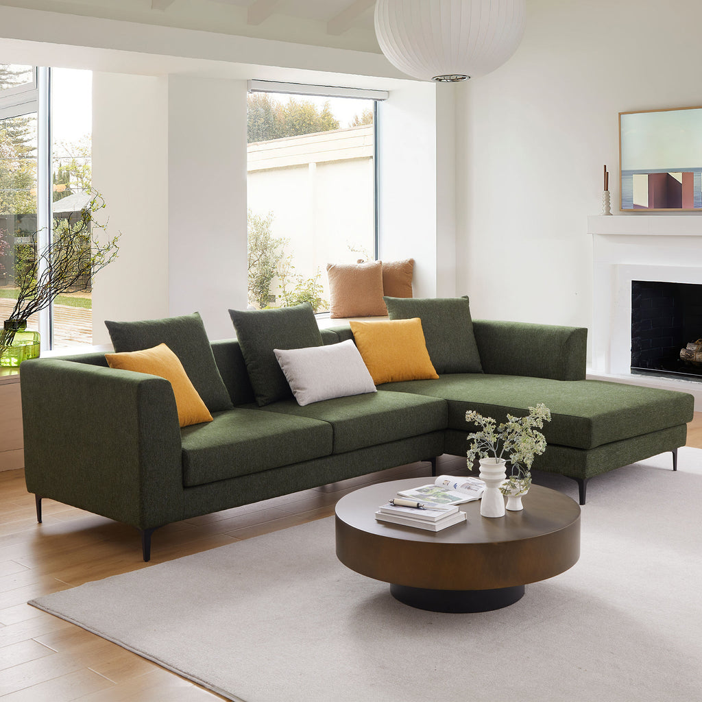 Canapé sectionnel en tissu vert Jungle en forme de L avec méridienne
