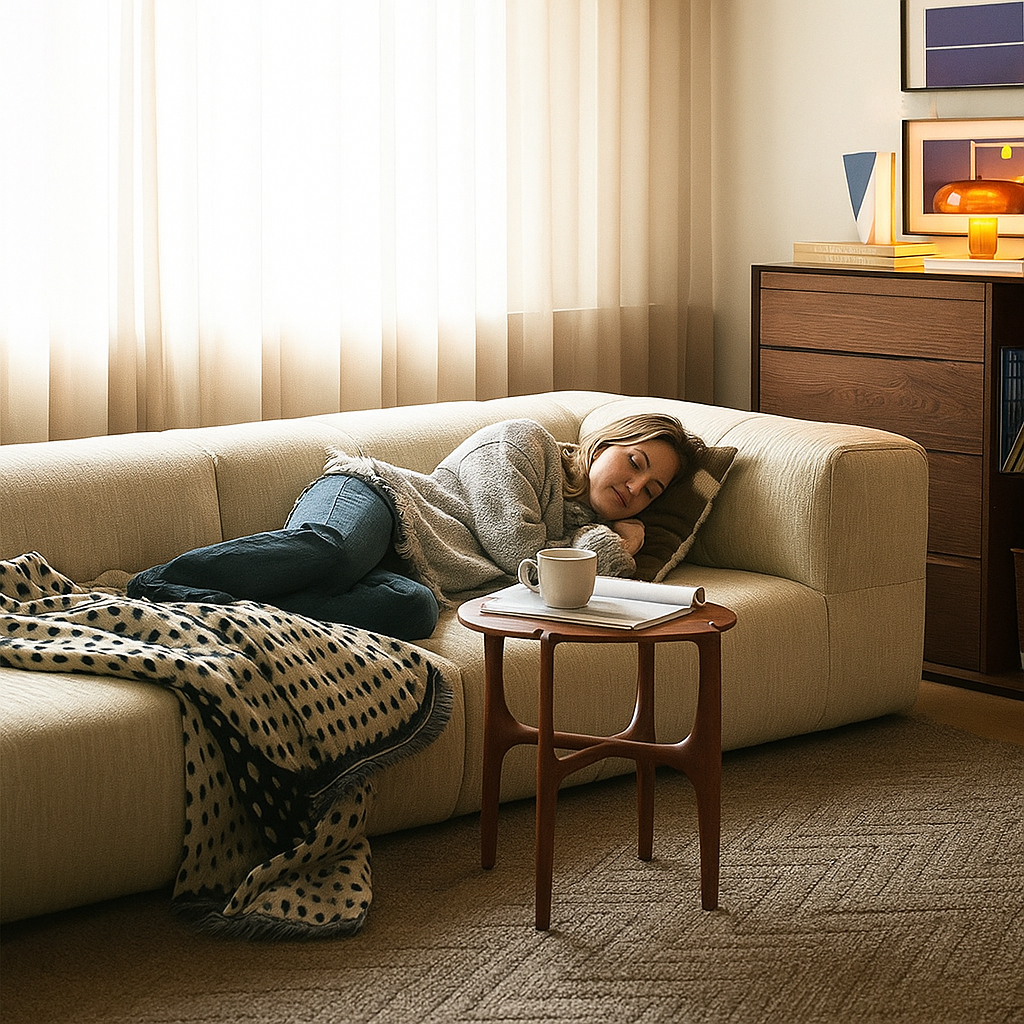 Canapé sectionnel incurvé crème amande