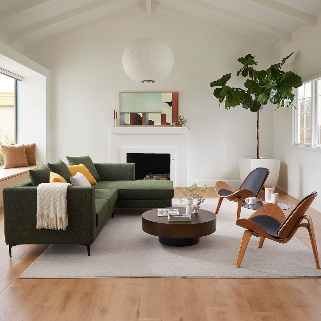 Canapé sectionnel en tissu vert Jungle en forme de L avec méridienne