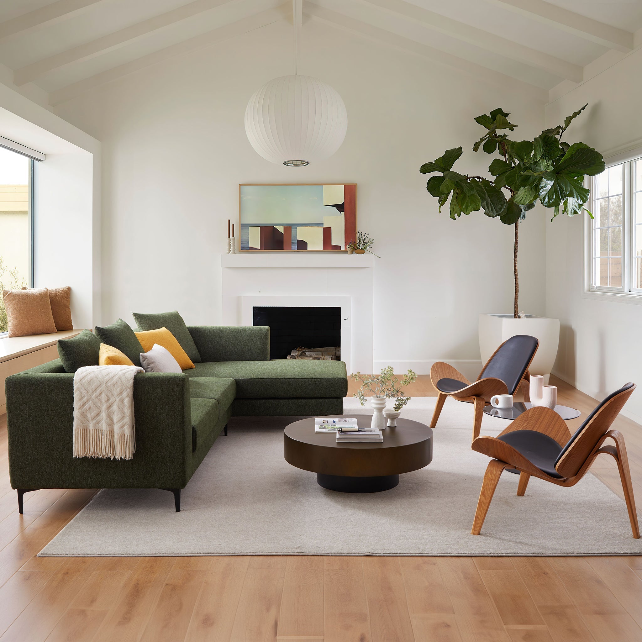 Canapé sectionnel en tissu vert Jungle en forme de L avec méridienne