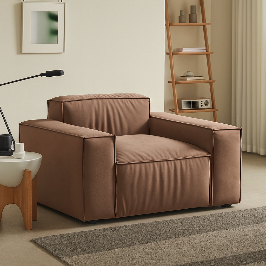 Fauteuil de luxe minimaliste en tissu marron