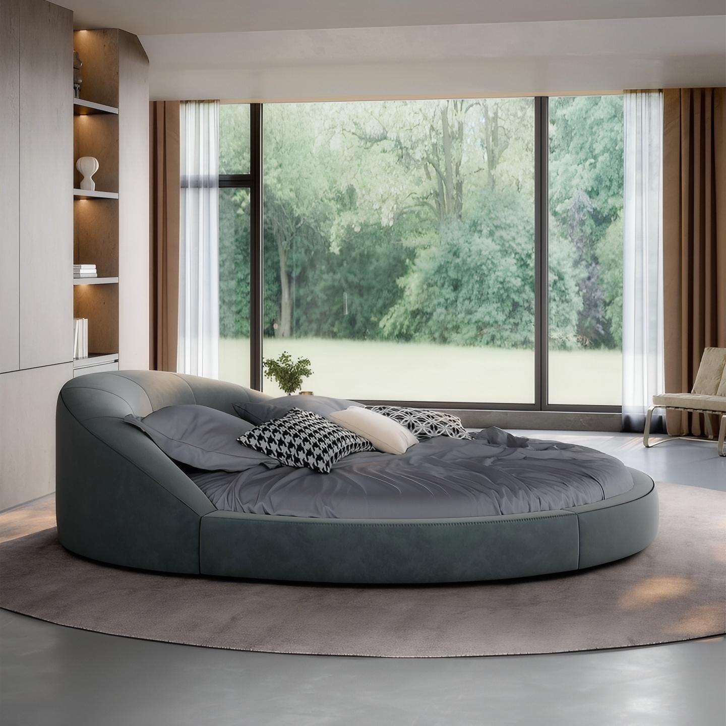 Lit rond en velours mousse Matcha