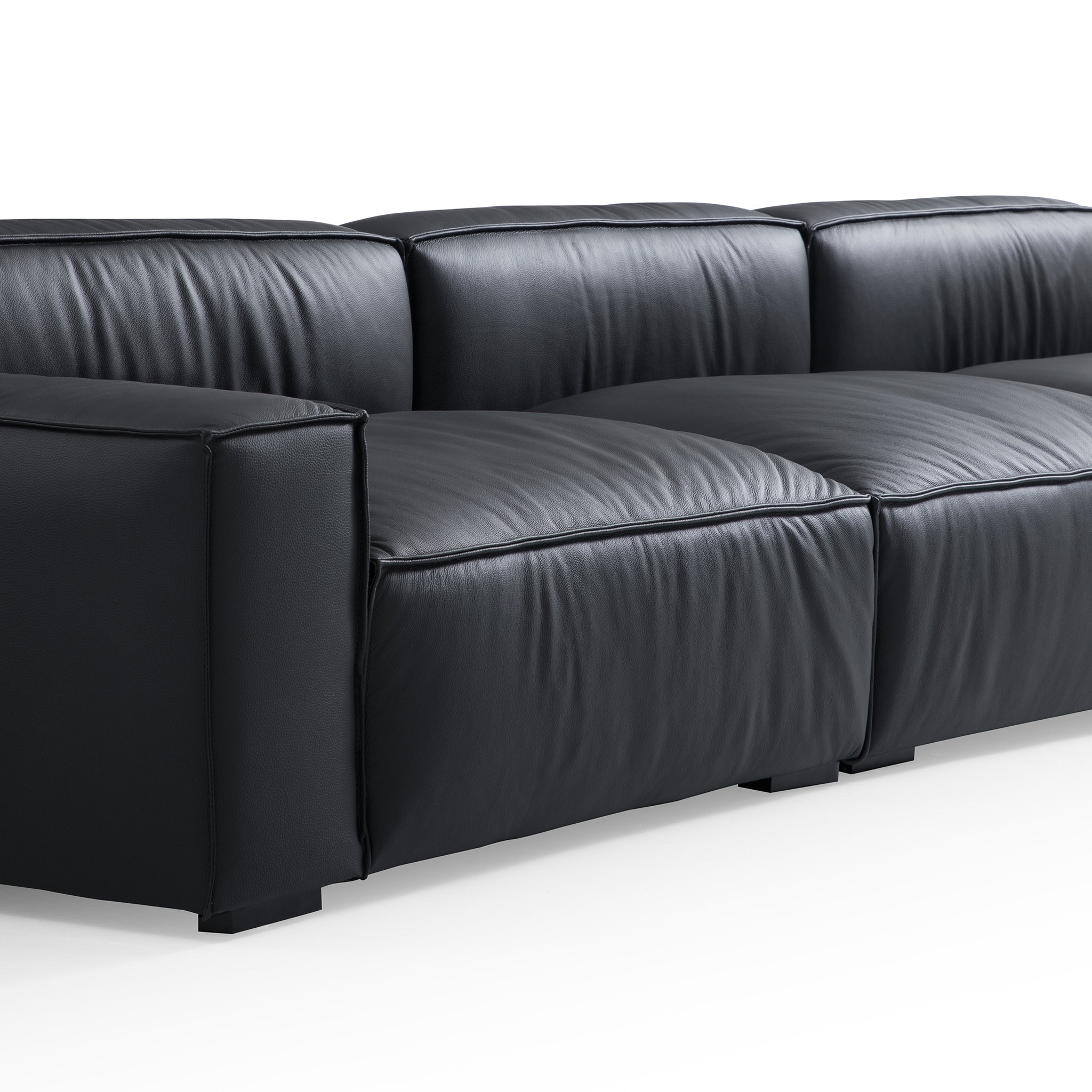 Canapé sectionnel et ottoman minimaliste de luxe en cuir noir