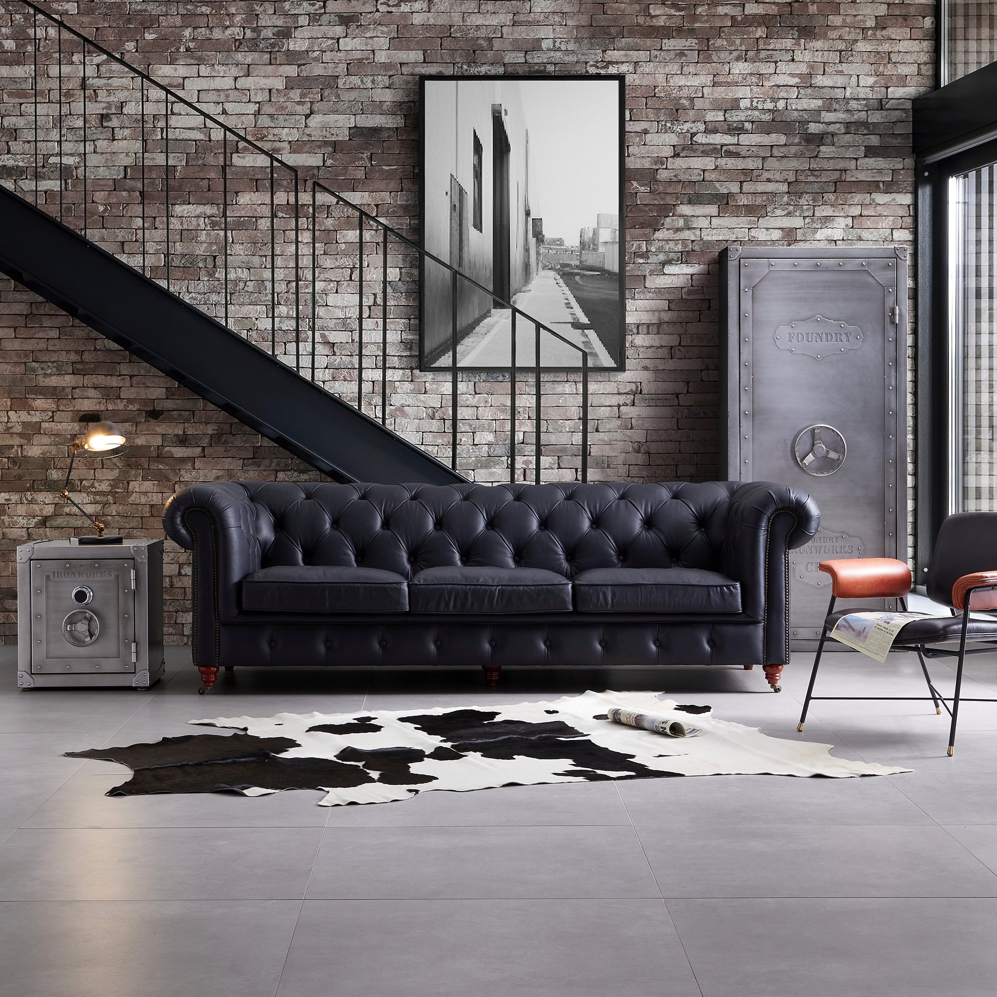 Canapé capitonné Chesterfield Durango en cuir pleine fleur