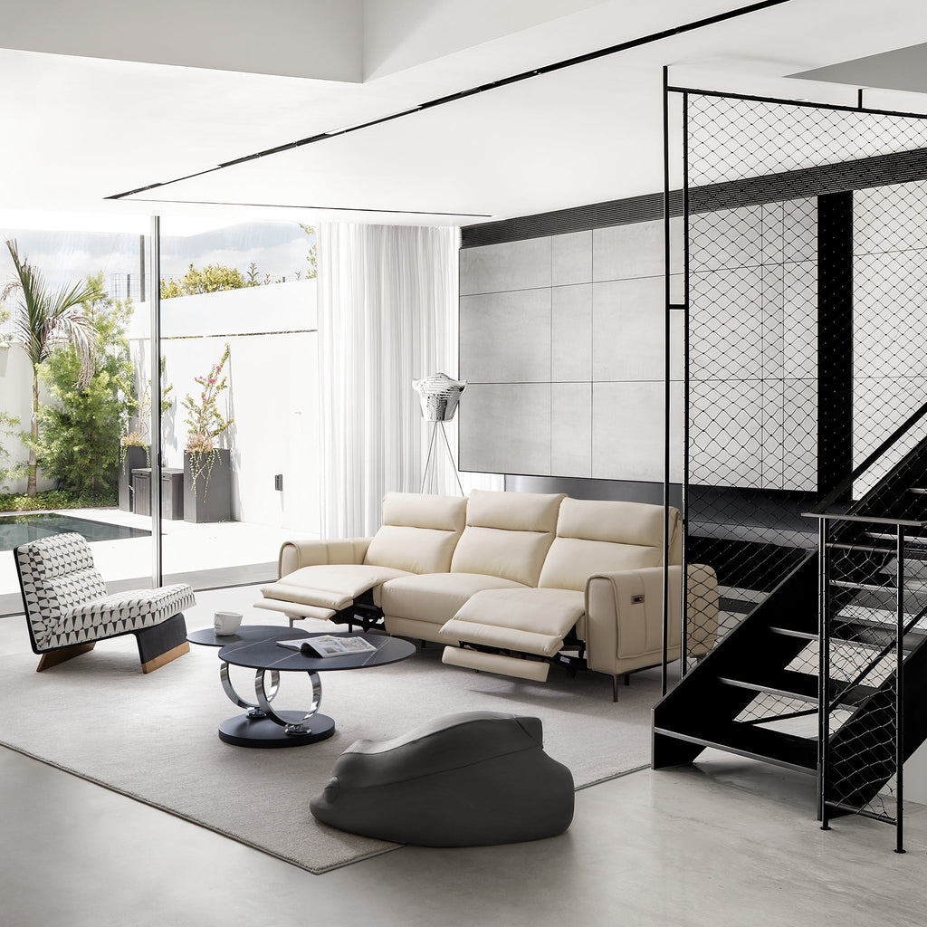 Canapé-lit inclinable électrique en cuir beige Louis