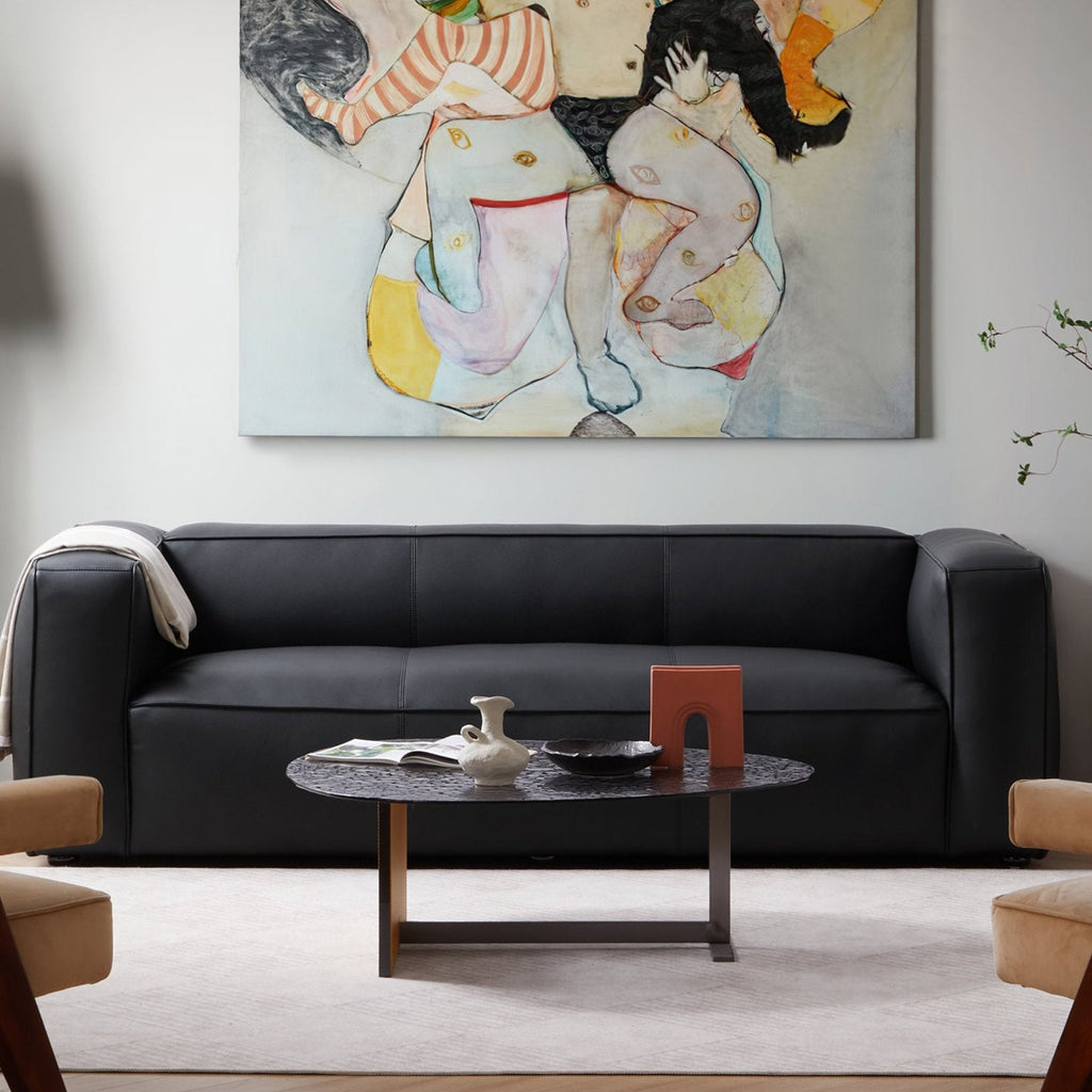 Canapé smoking en cuir véritable beige rouille