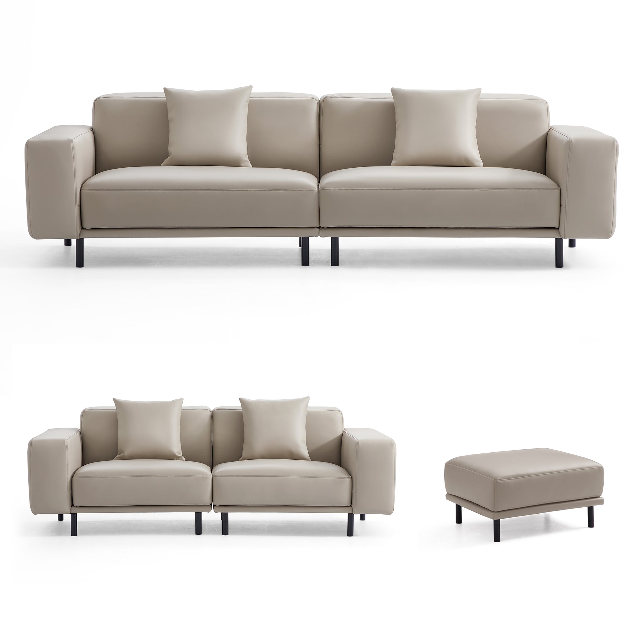 Ensemble canapé et pouf en cuir gris foncé Noble