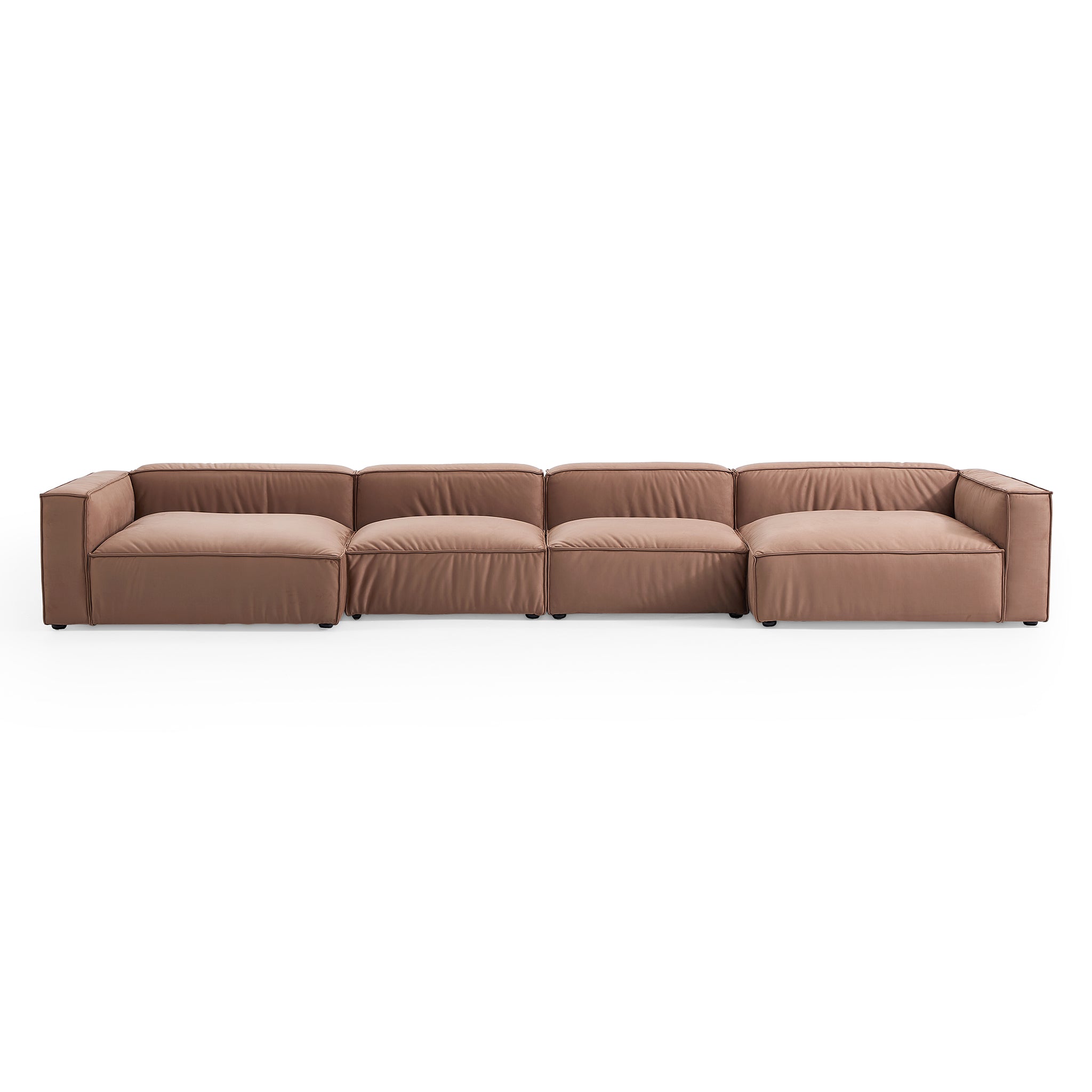 Canapé sectionnel en U de luxe en tissu marron minimaliste