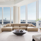 Canapé sectionnel double en cuir marron kaki