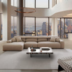 Canapé d'angle en cuir marron kaki