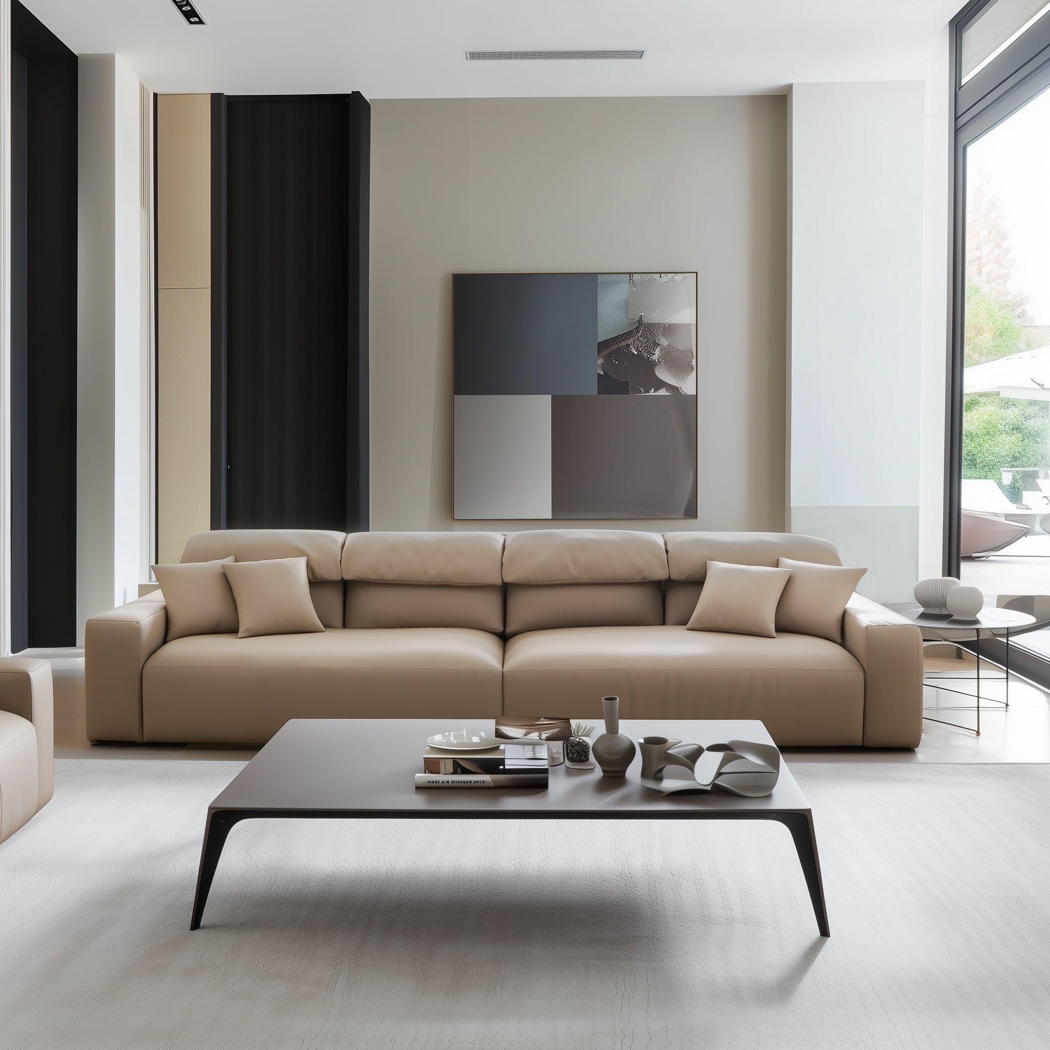 Canapé en cuir marron kaki