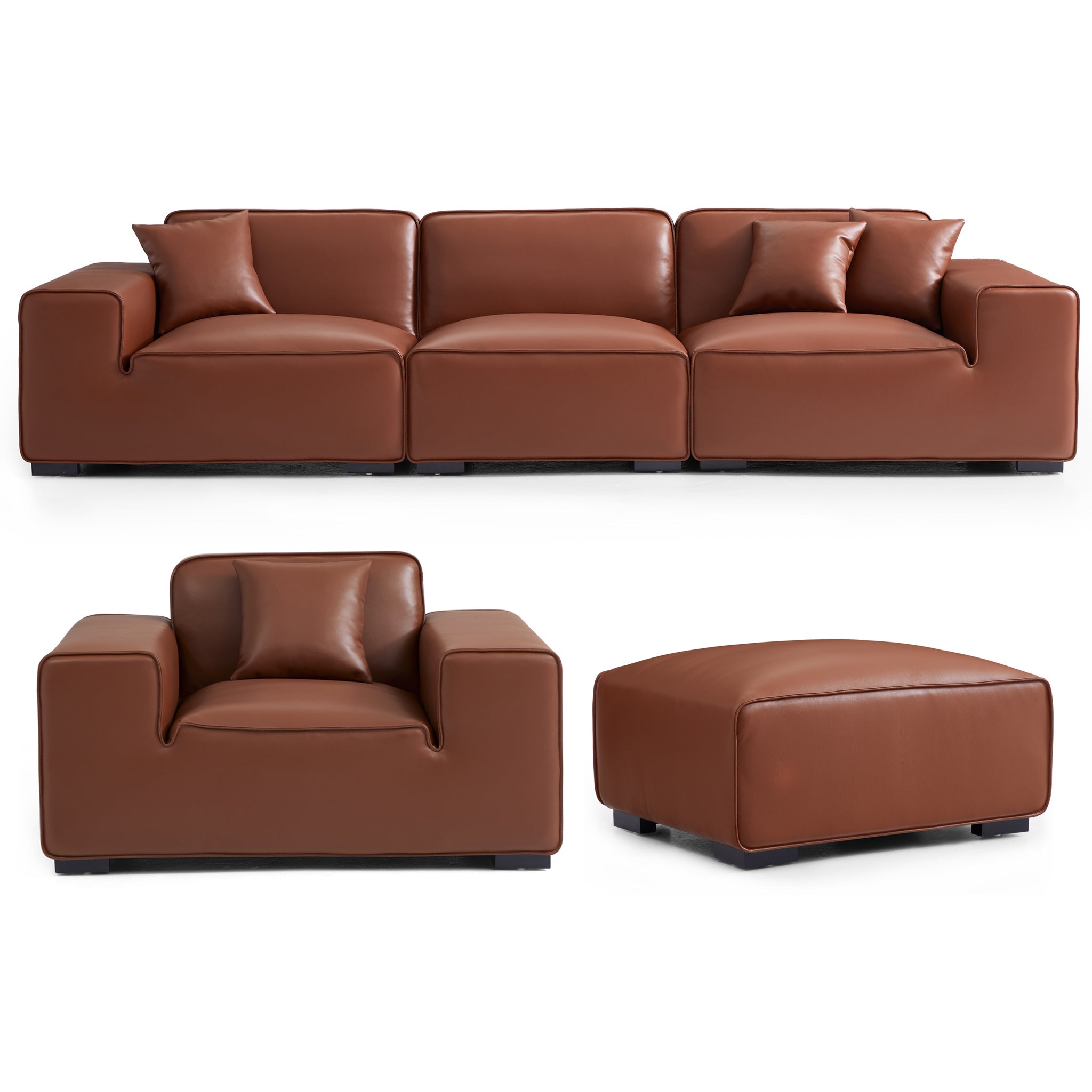 Ensemble de canapés modulaires en cuir beige Domus