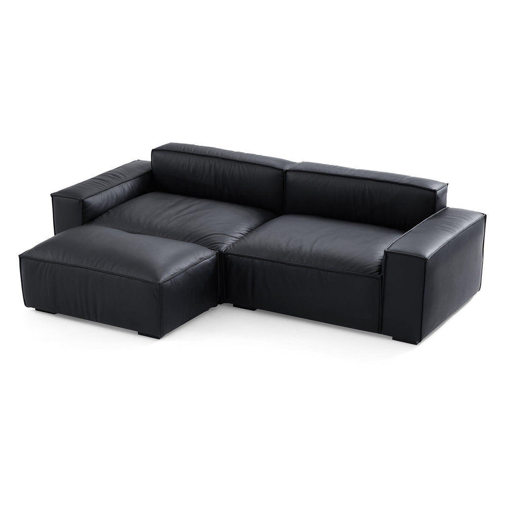 Canapé et pouf en cuir noir minimaliste de luxe