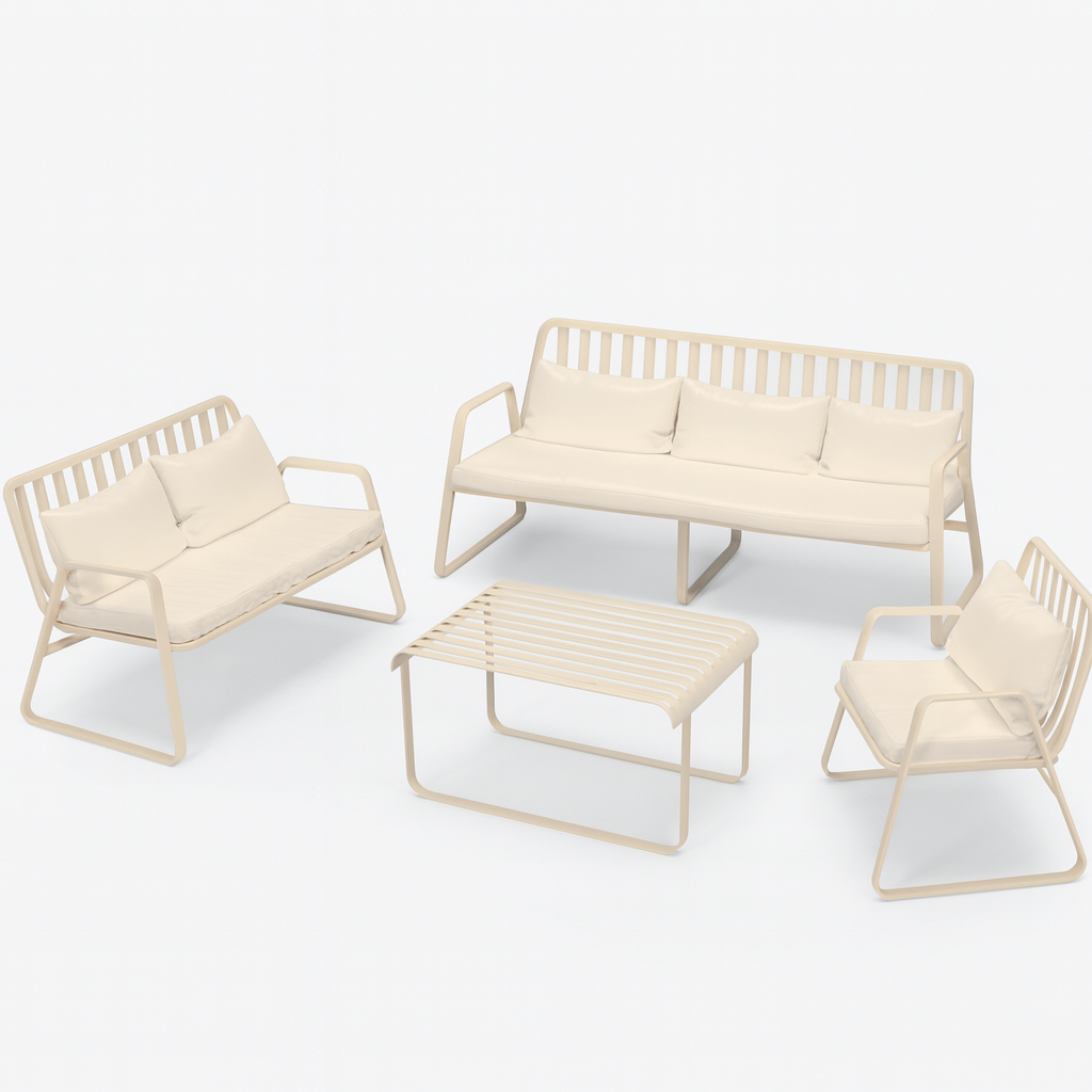 Ensemble de conversation extérieur en aluminium Mykonos avec coussins