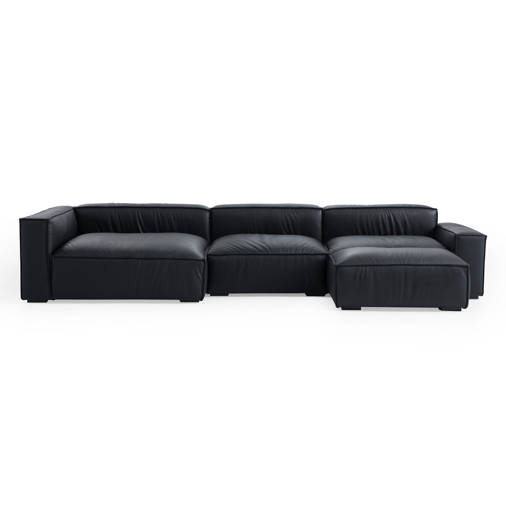 Canapé sectionnel et ottoman minimaliste de luxe en cuir noir