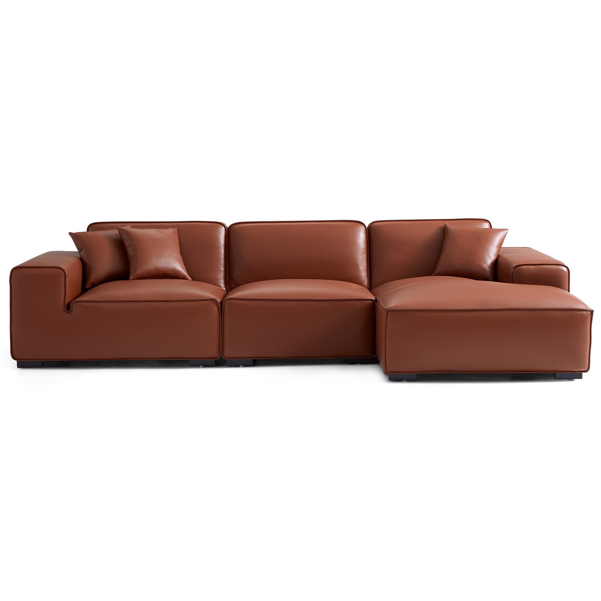 Canapé d'angle modulaire en cuir beige Domus