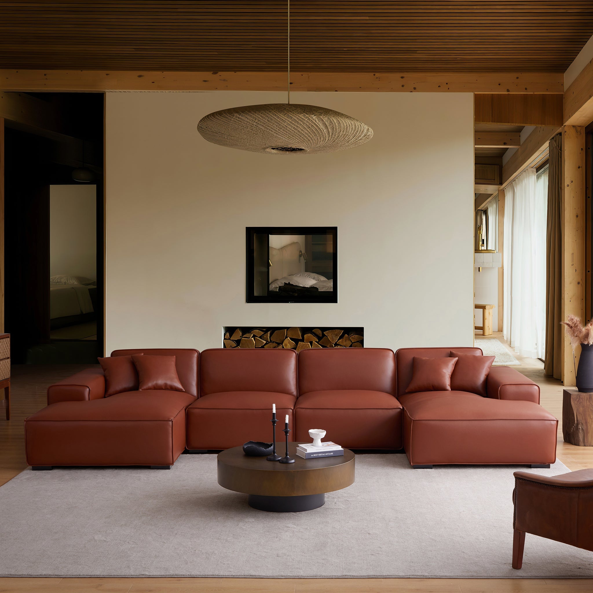 Canapé d'angle modulaire en cuir gris foncé Domus