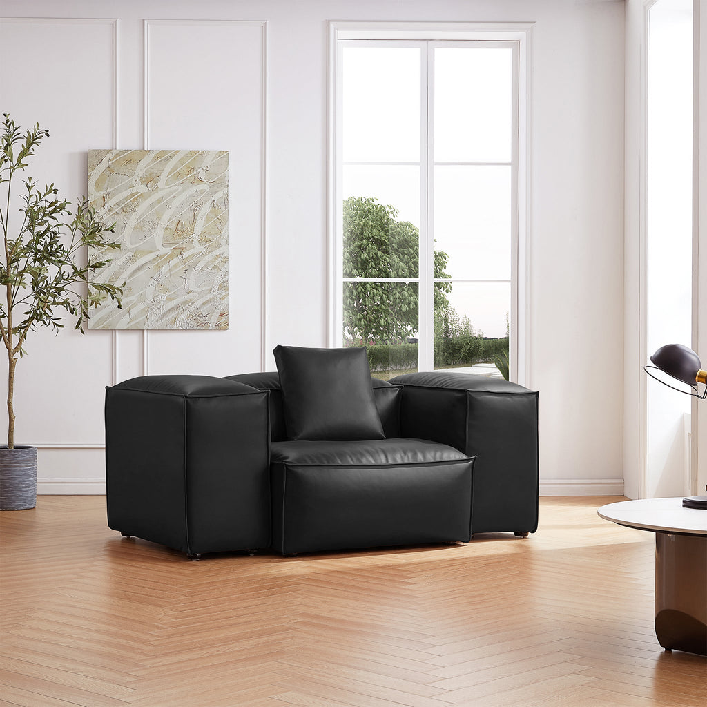 Fauteuil modulaire Cube en cuir véritable marron