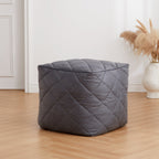Pouf carré en cuir gris foncé gaufré