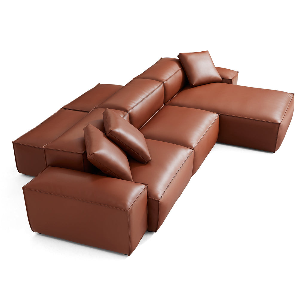 Canapé d'angle modulaire double face en cuir véritable marron Cube