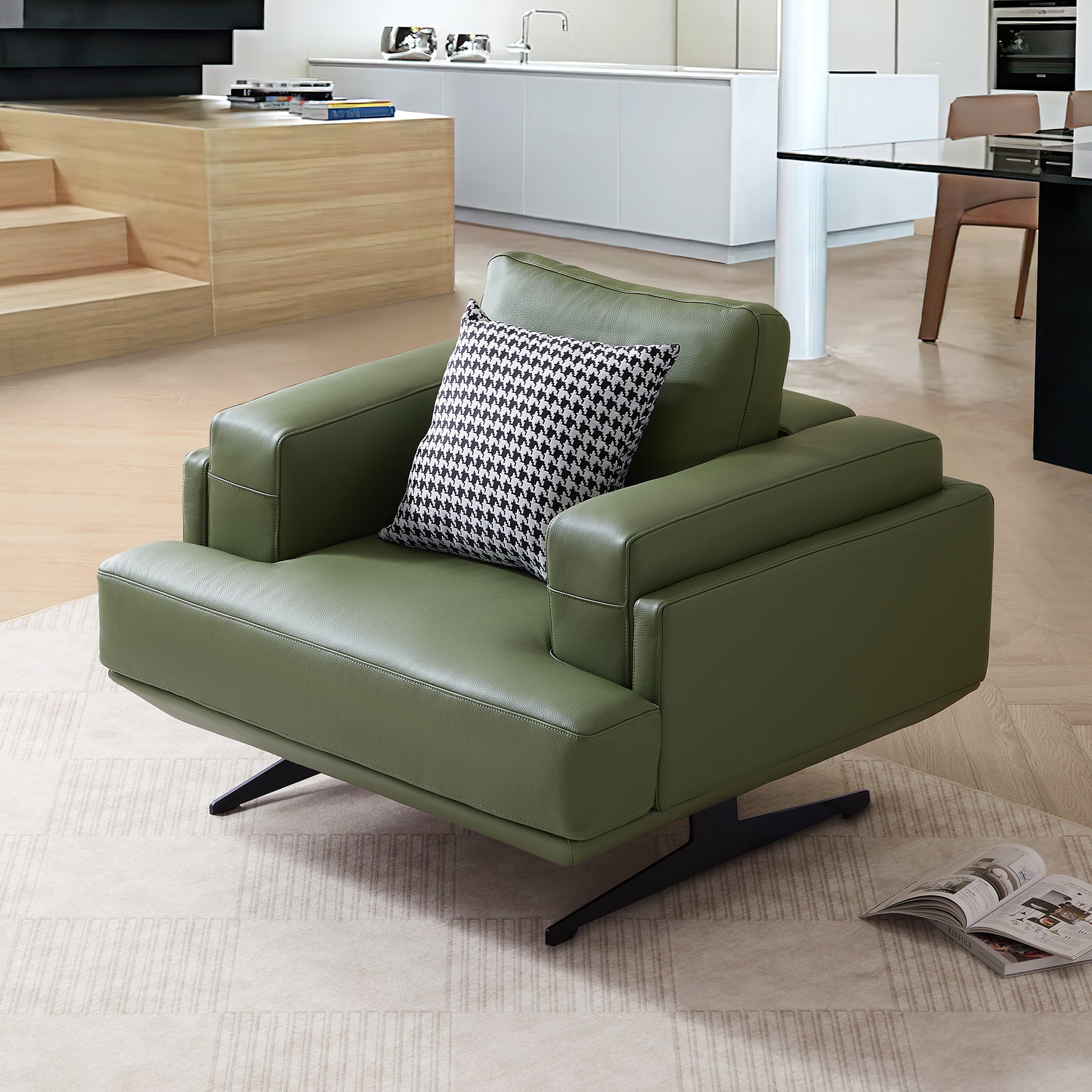 Fauteuil Olivia Green en cuir véritable pleine fleur