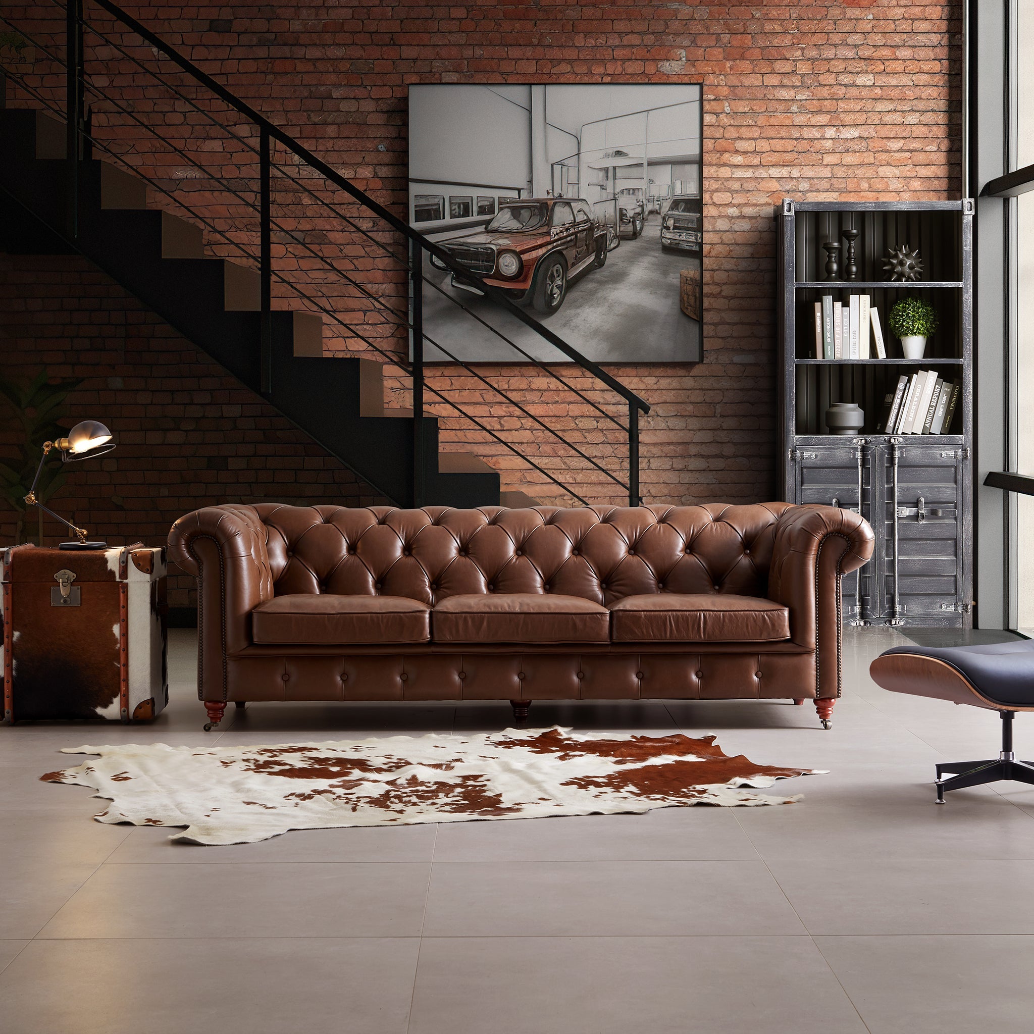 Canapé capitonné en cuir pleine fleur marron Durango Chesterfield