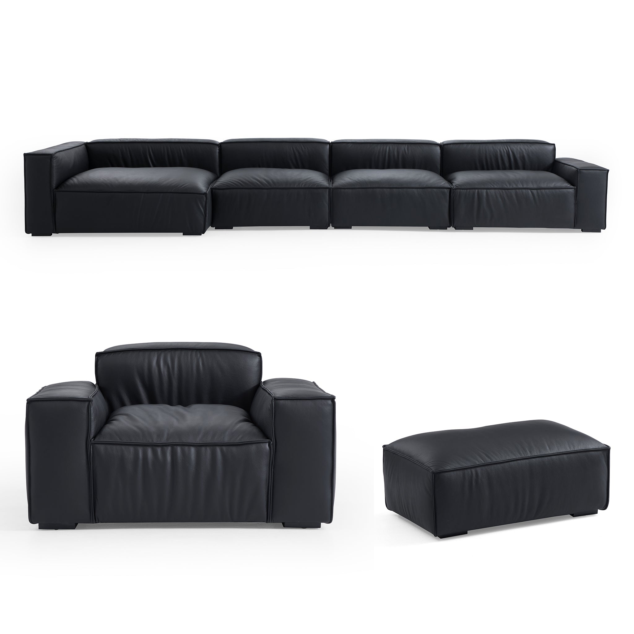 Ensemble de canapés sectionnels de luxe minimalistes en cuir noir