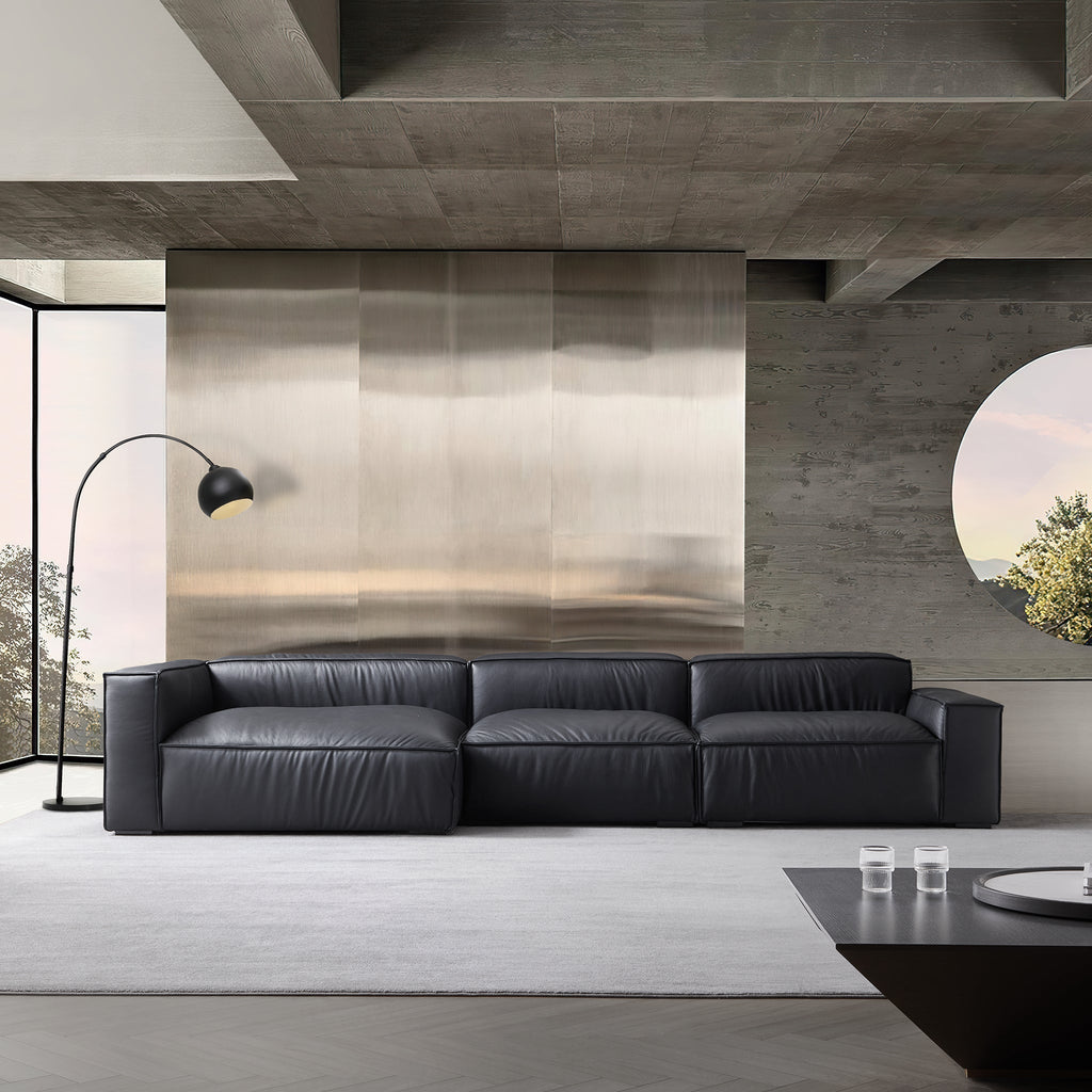 Canapé d'angle minimaliste de luxe en cuir marron foncé