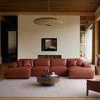 Canapé d'angle double modulaire en cuir marron Domus