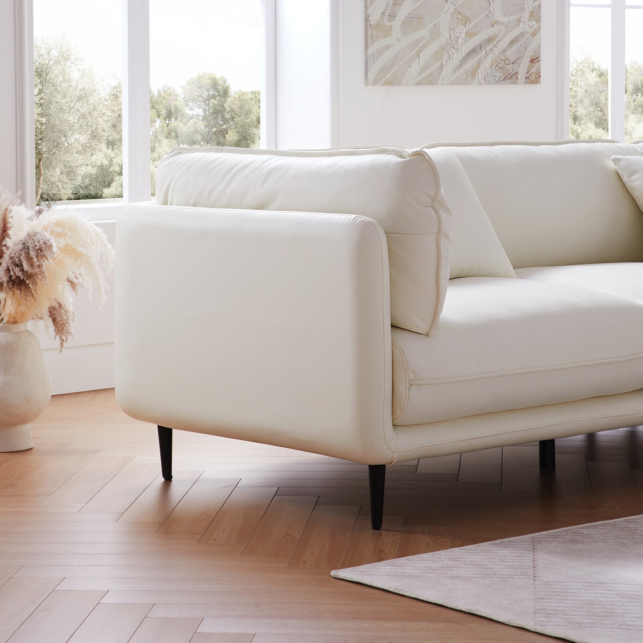 Canapé d'angle en cuir marron vanille