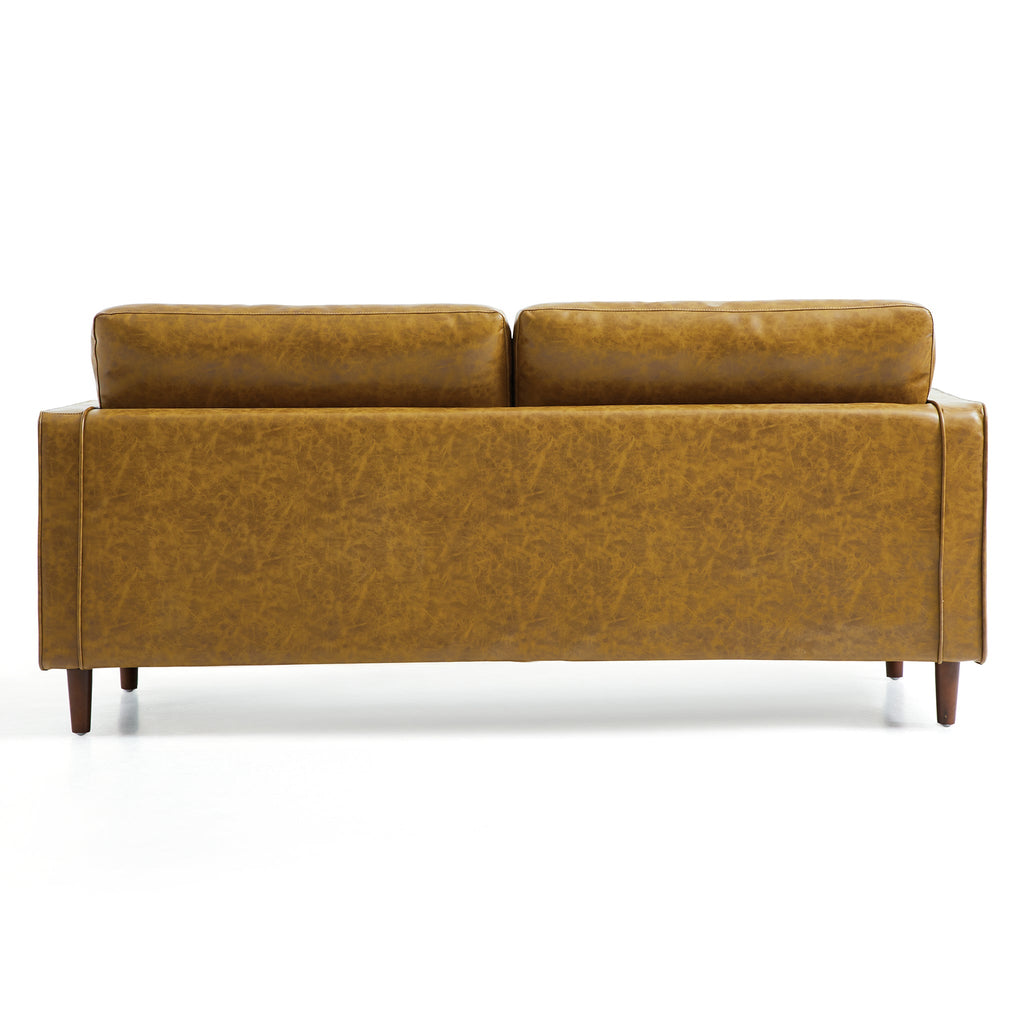 Causeuse en cuir beige rétro de style milieu de siècle