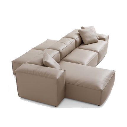 Canapé d'angle double face modulaire en cuir véritable kaki Cube