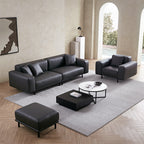 Canapé et pouf en cuir beige noble