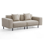 Ensemble canapé et pouf en cuir beige noble