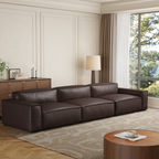 Canapé de luxe minimaliste en cuir marron foncé