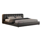 Lit en cuir chocolat amer