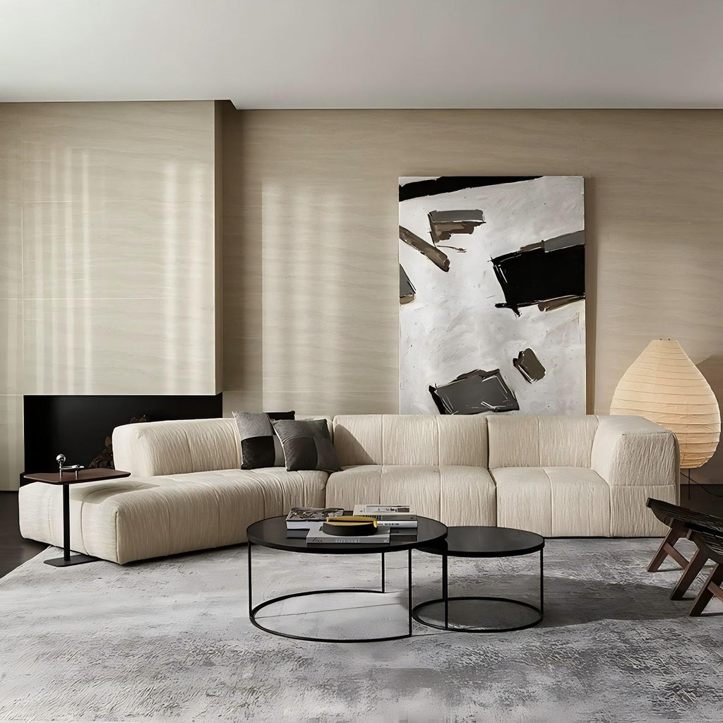 Canapé sectionnel incurvé crème amande