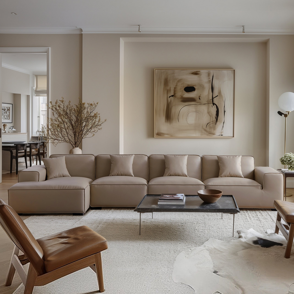 Canapé d'angle modulaire en cuir kaki Domus