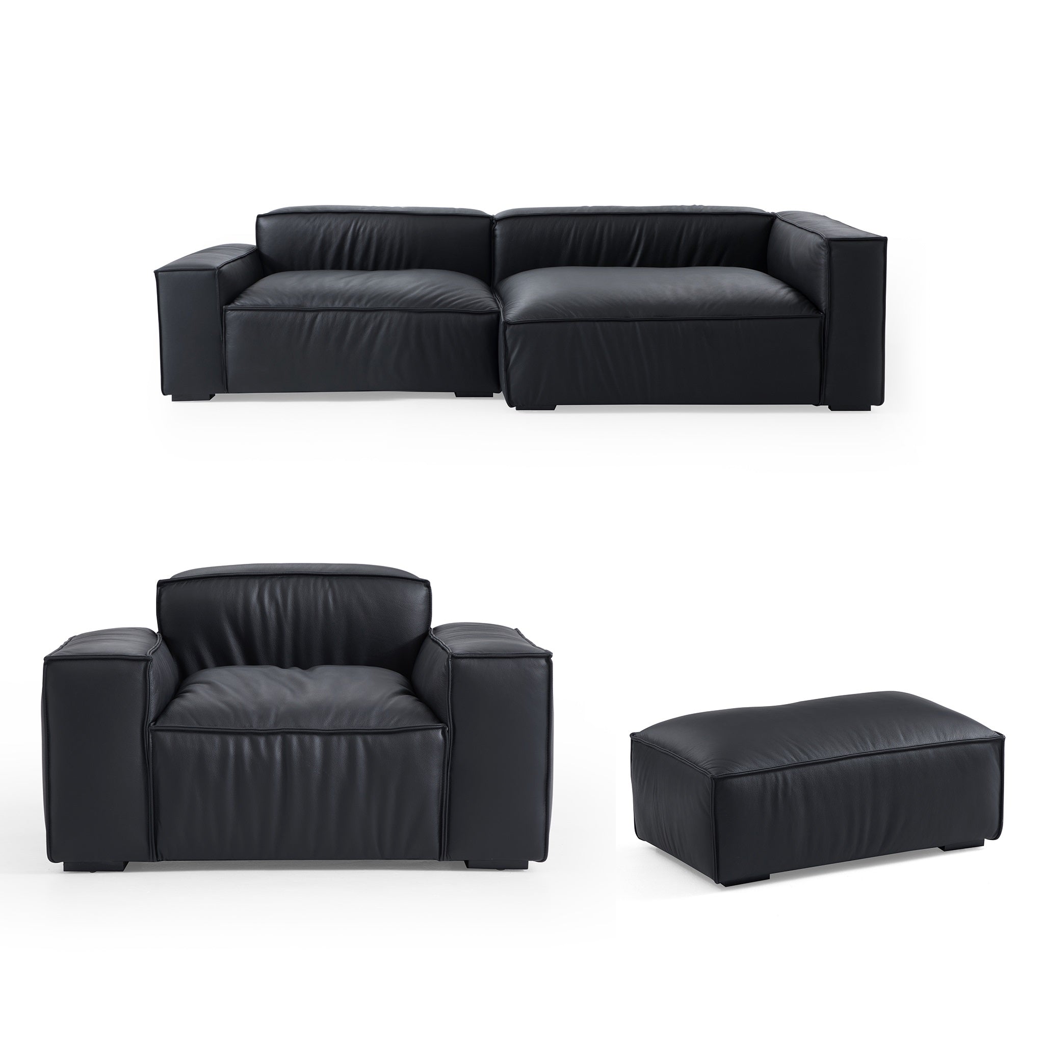 Ensemble de canapés sectionnels de luxe minimalistes en cuir noir