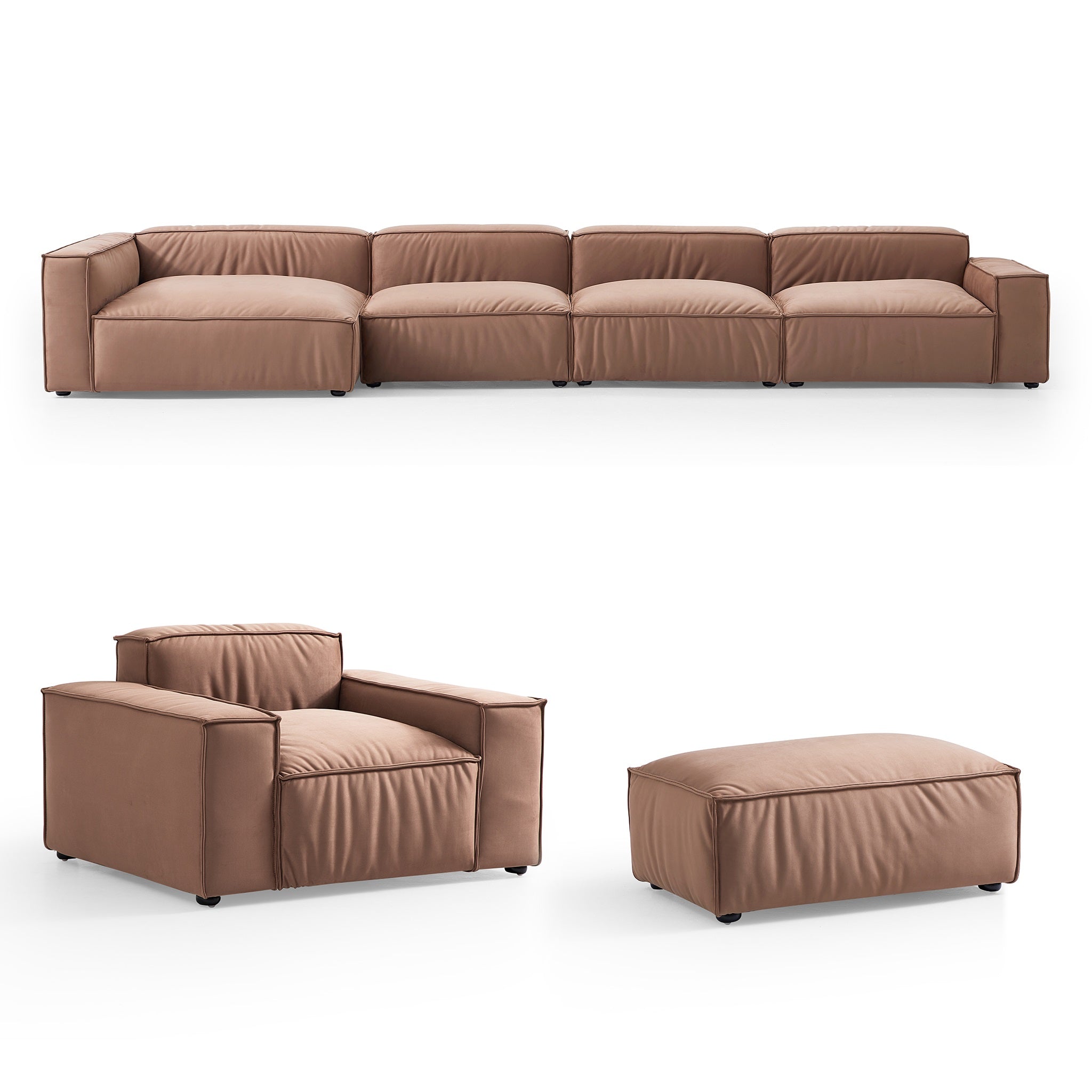 Ensemble de canapés d'angle de luxe minimaliste en tissu marron