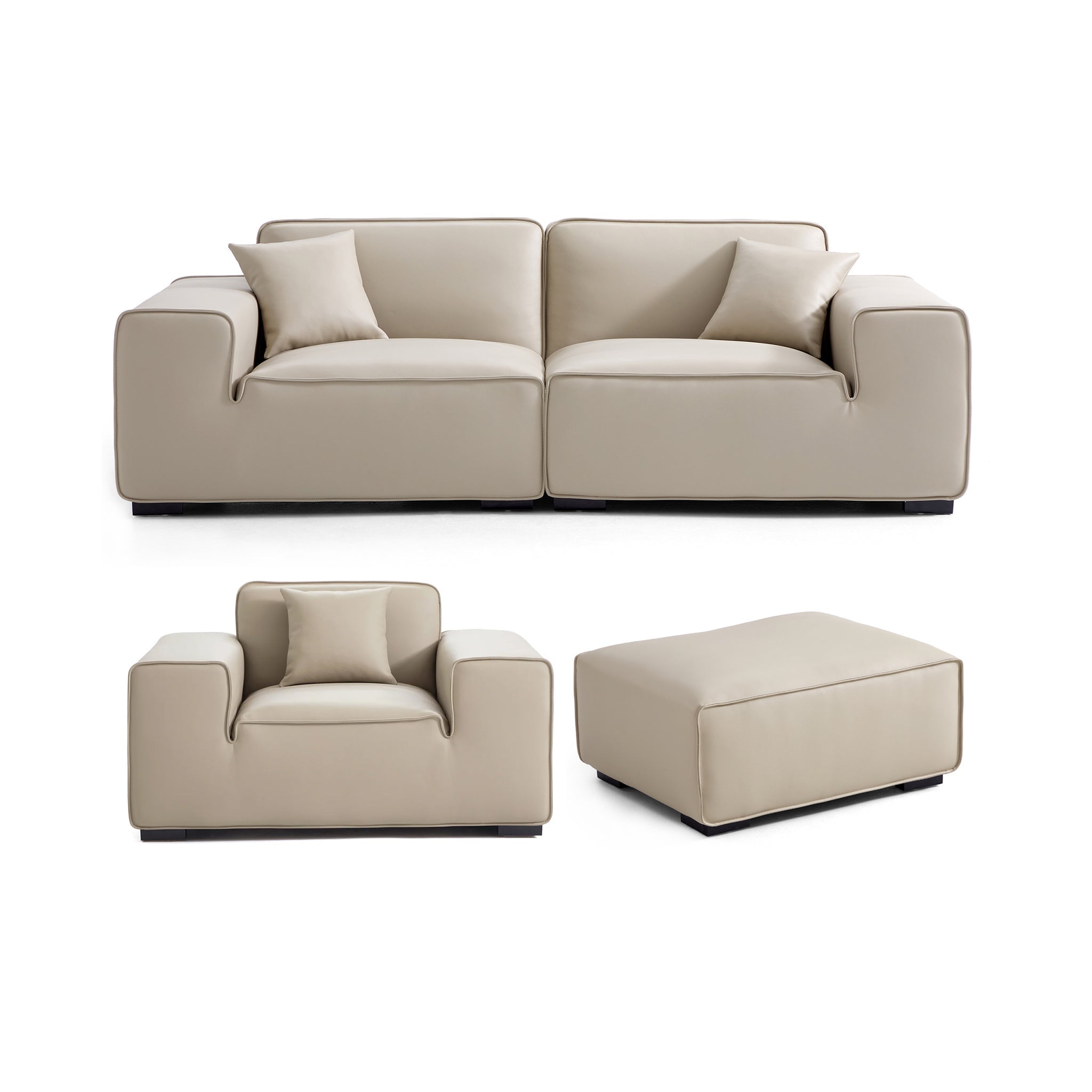 Ensemble de canapés modulaires en cuir gris foncé Domus