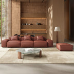 Canapé modulaire Cube en cuir véritable marron avec pouf