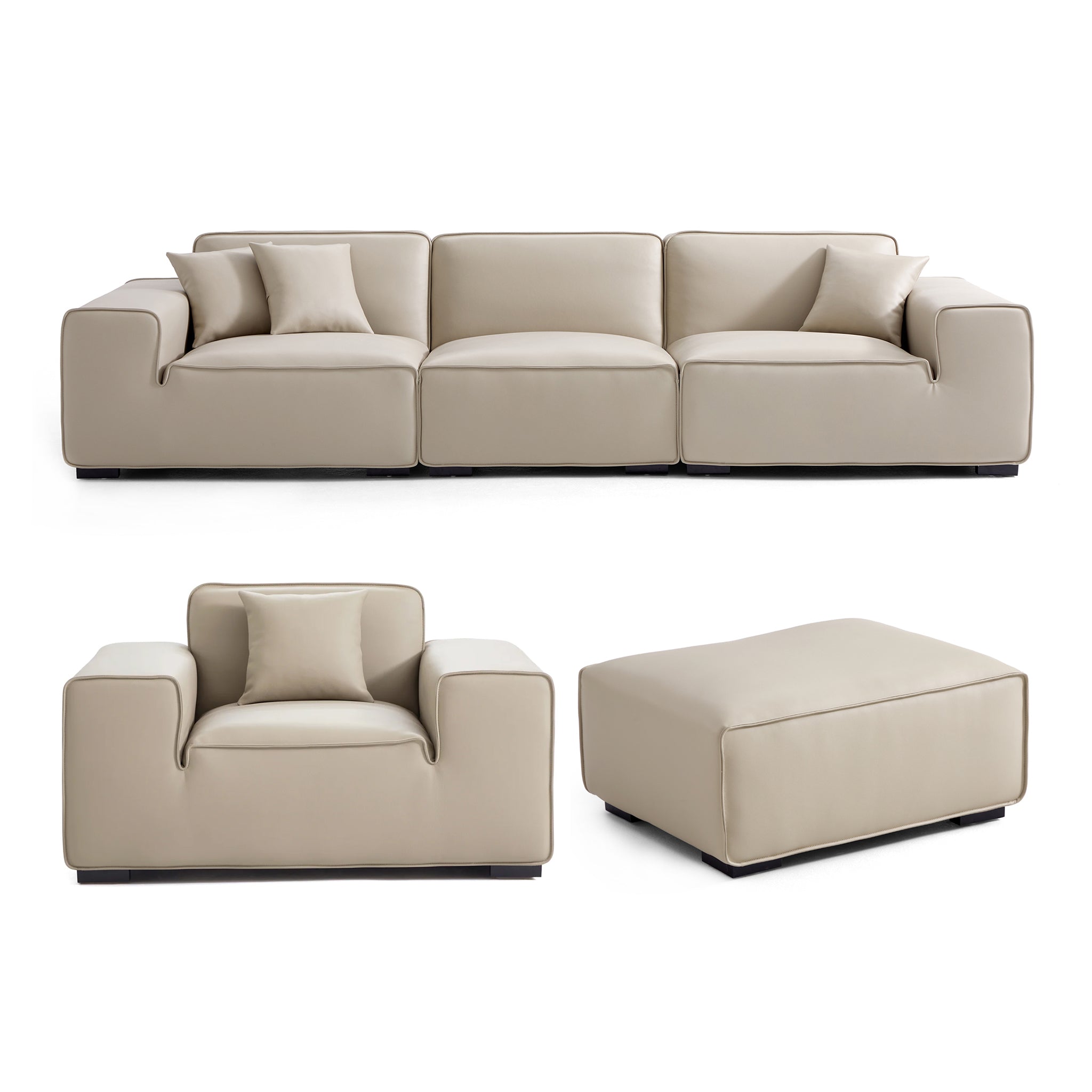 Ensemble de canapés modulaires en cuir kaki Domus