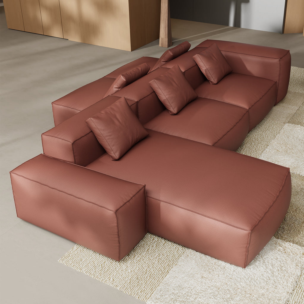 Canapé d'angle double face modulaire Cube en cuir véritable noir