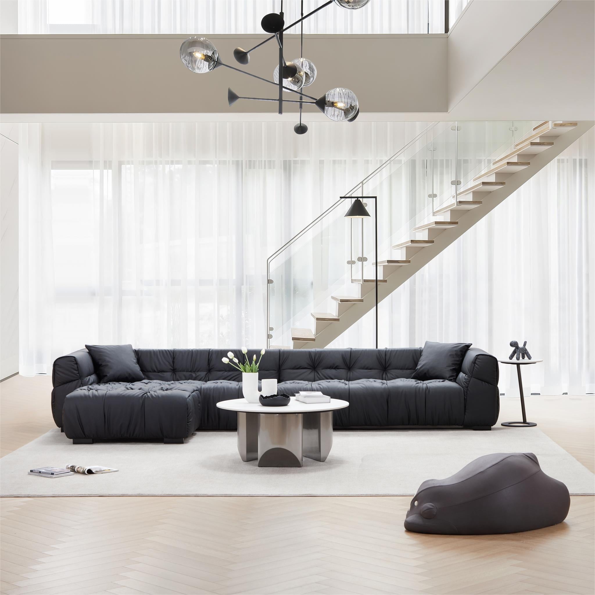 Canapé et pouf Boba en cuir noir